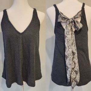 New Blu Pepper Tie Back Detail Waffle Tank